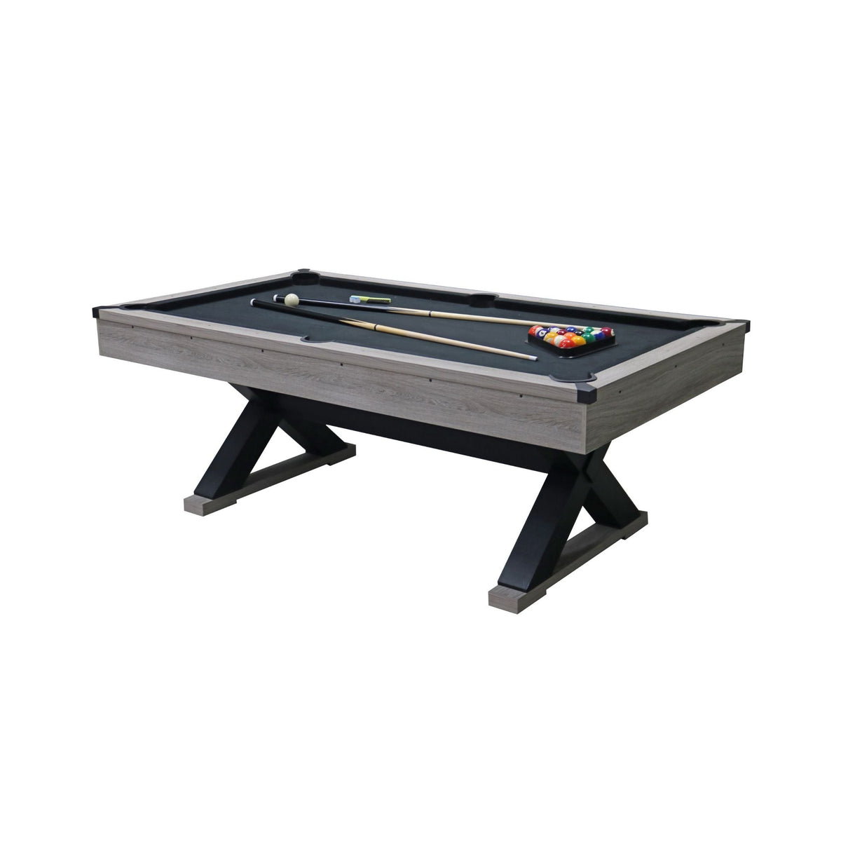 Large 84-Inch Rustic Gray Pool Table With Cues, Balls And X-Legs (SAK54361)