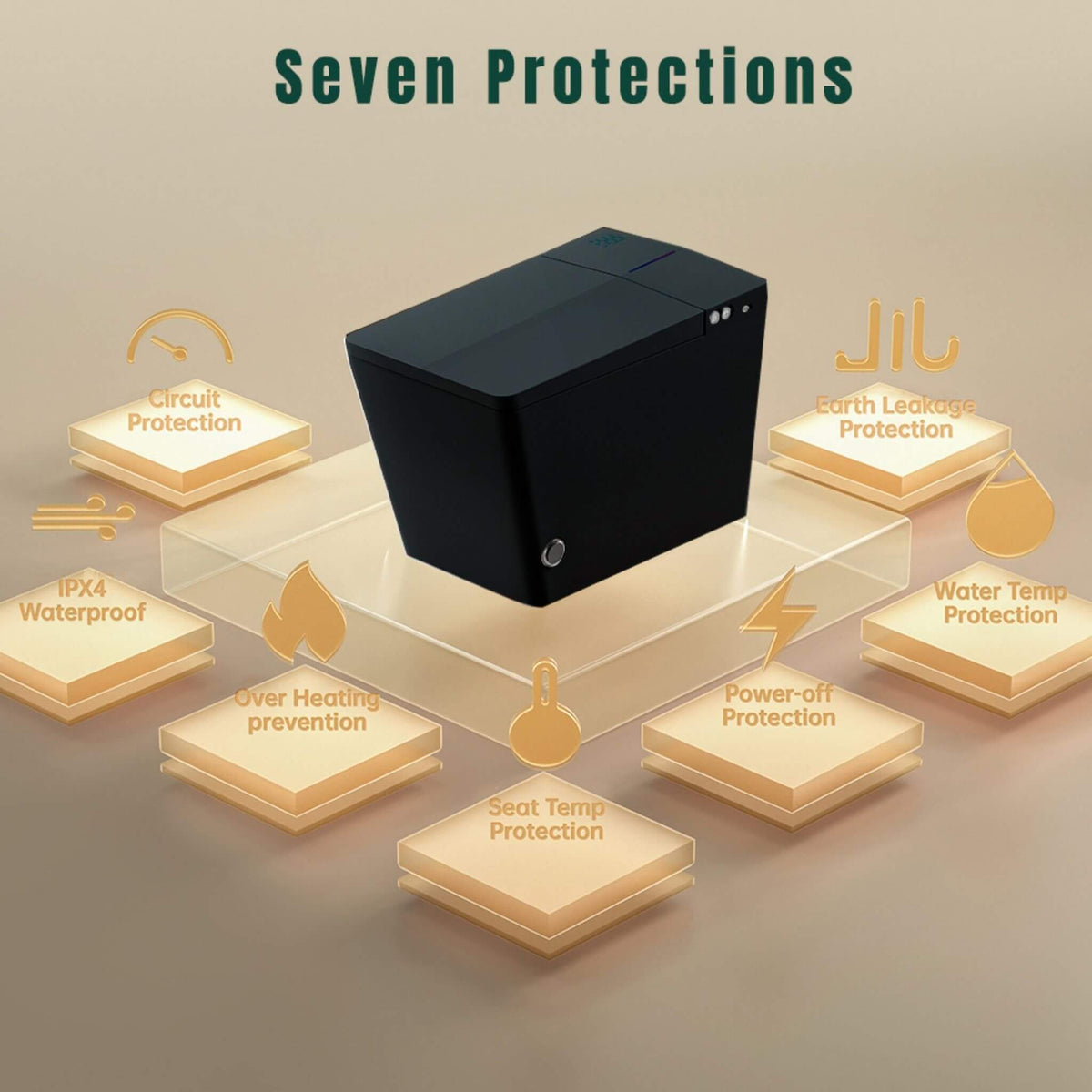 Nuvia Luxury Black Square Smart Toilet With Bidet, Remote, And Heated Seat (SAK45183)