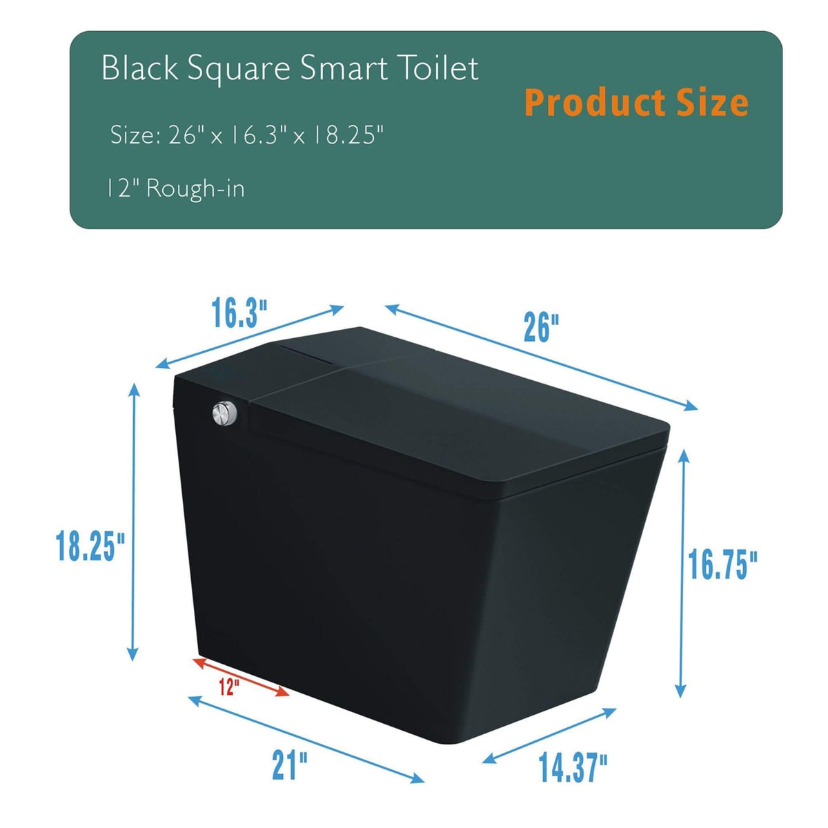 Nuvia Luxury Black Square Smart Toilet With Bidet, Remote, And Heated Seat (SAK45183)