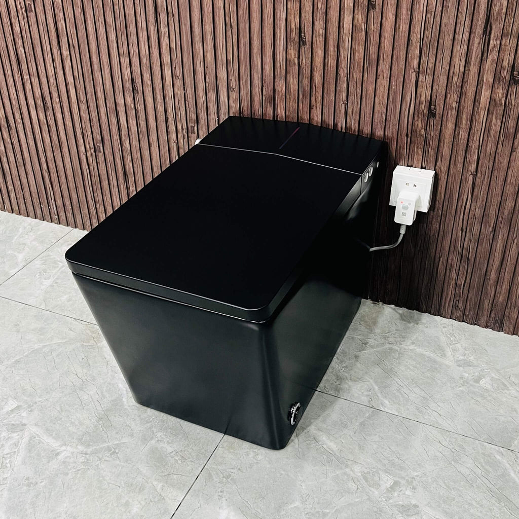 Nuvia Luxury Black Square Smart Toilet With Bidet, Remote, And Heated Seat (SAK45183)
