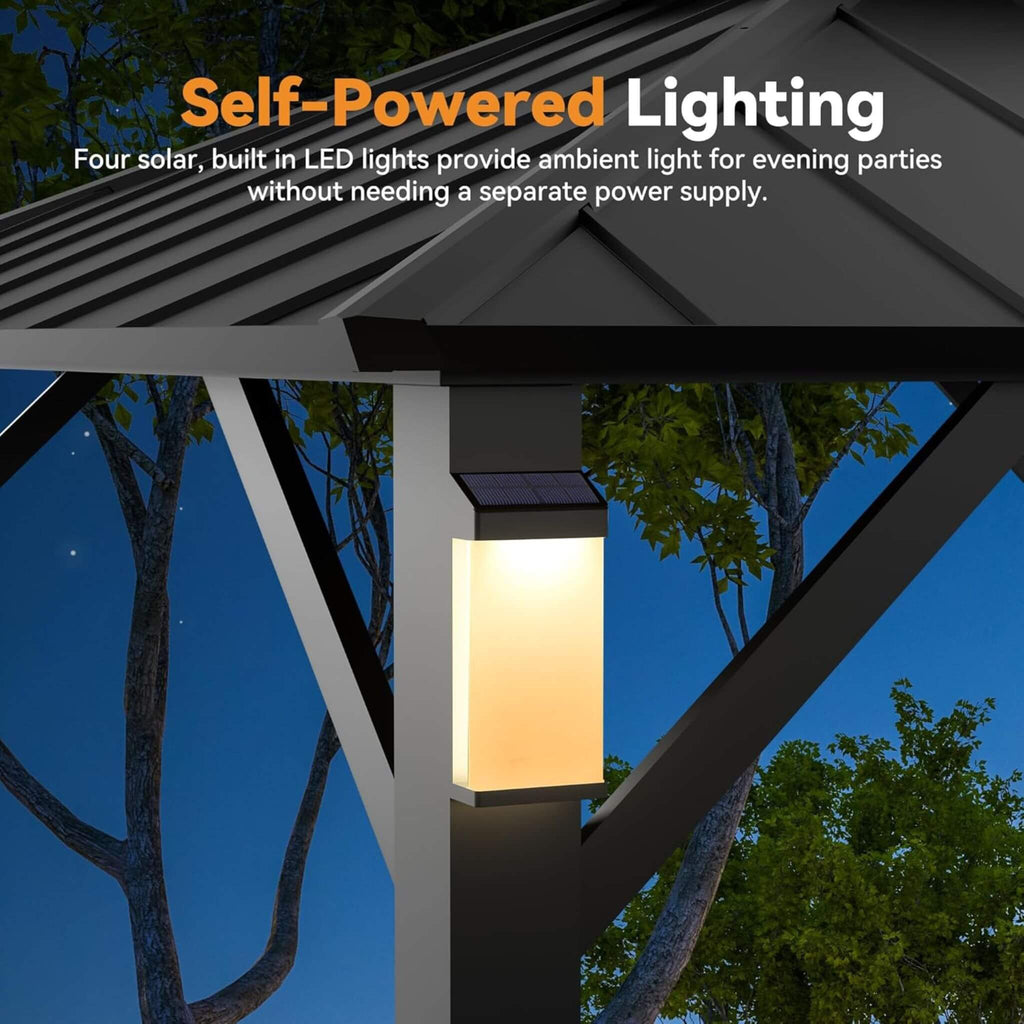 Alora Luxury Double Roof Hardtop Aluminum Gazebo With Decor Hooks, Mosquito Nettings, And LED Lights (SAK91824)