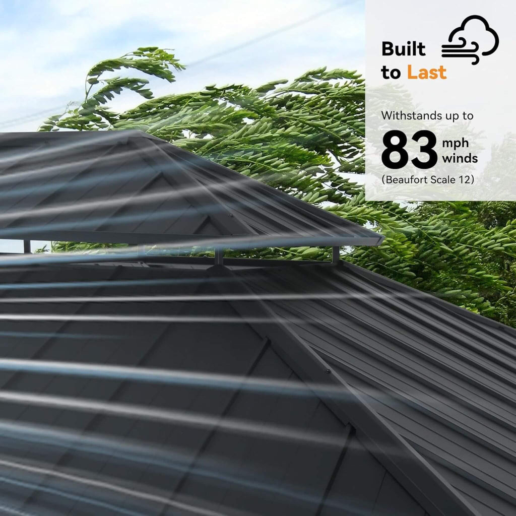 Alora Luxury Double Roof Hardtop Aluminum Gazebo With Decor Hooks, Mosquito Nettings, And LED Lights (SAK91824)