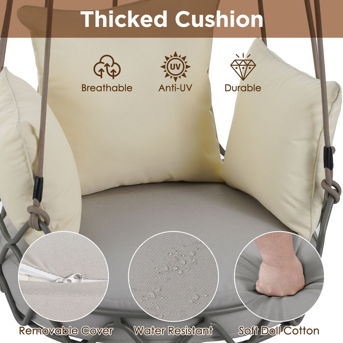Alora Luxury Outdoor Hanging Basket Porch Swing Chair With UV Resistant Cushions (SAK95678)