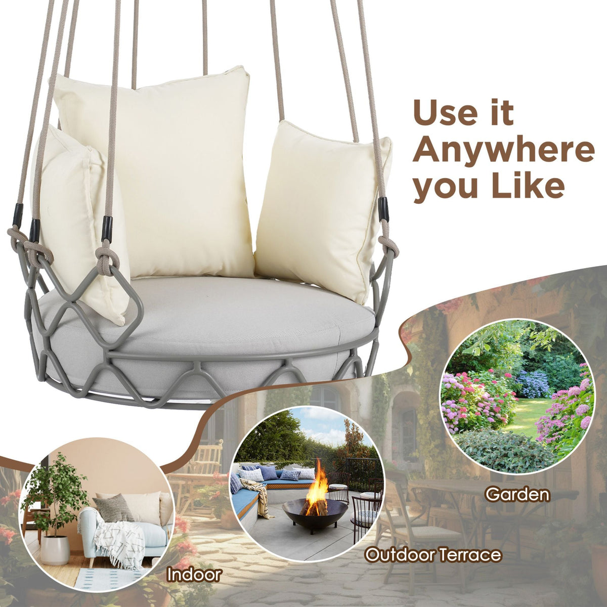 Alora Luxury Outdoor Hanging Basket Porch Swing Chair With UV Resistant Cushions (SAK95678)