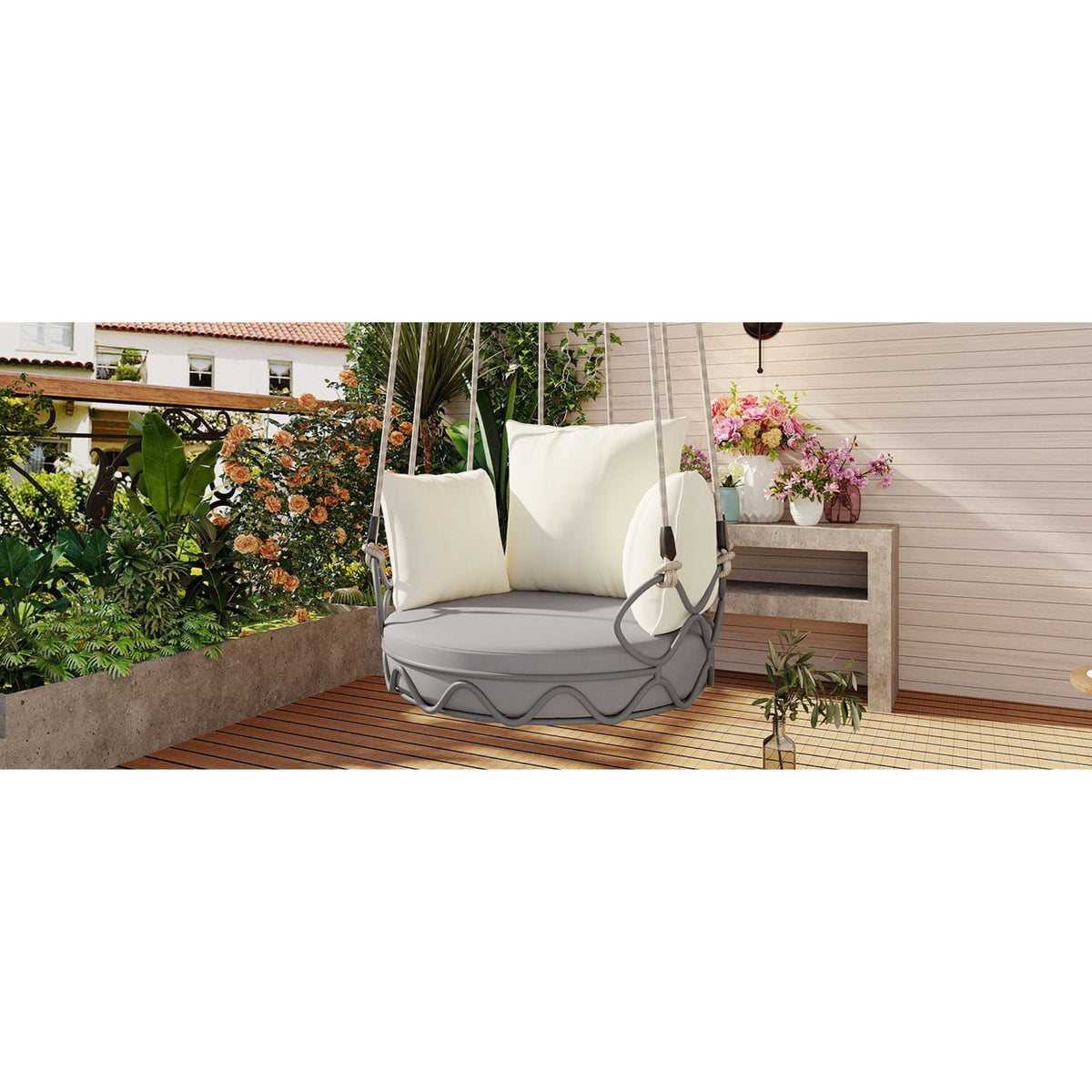 Alora Luxury Outdoor Hanging Basket Porch Swing Chair With UV Resistant Cushions (SAK95678)