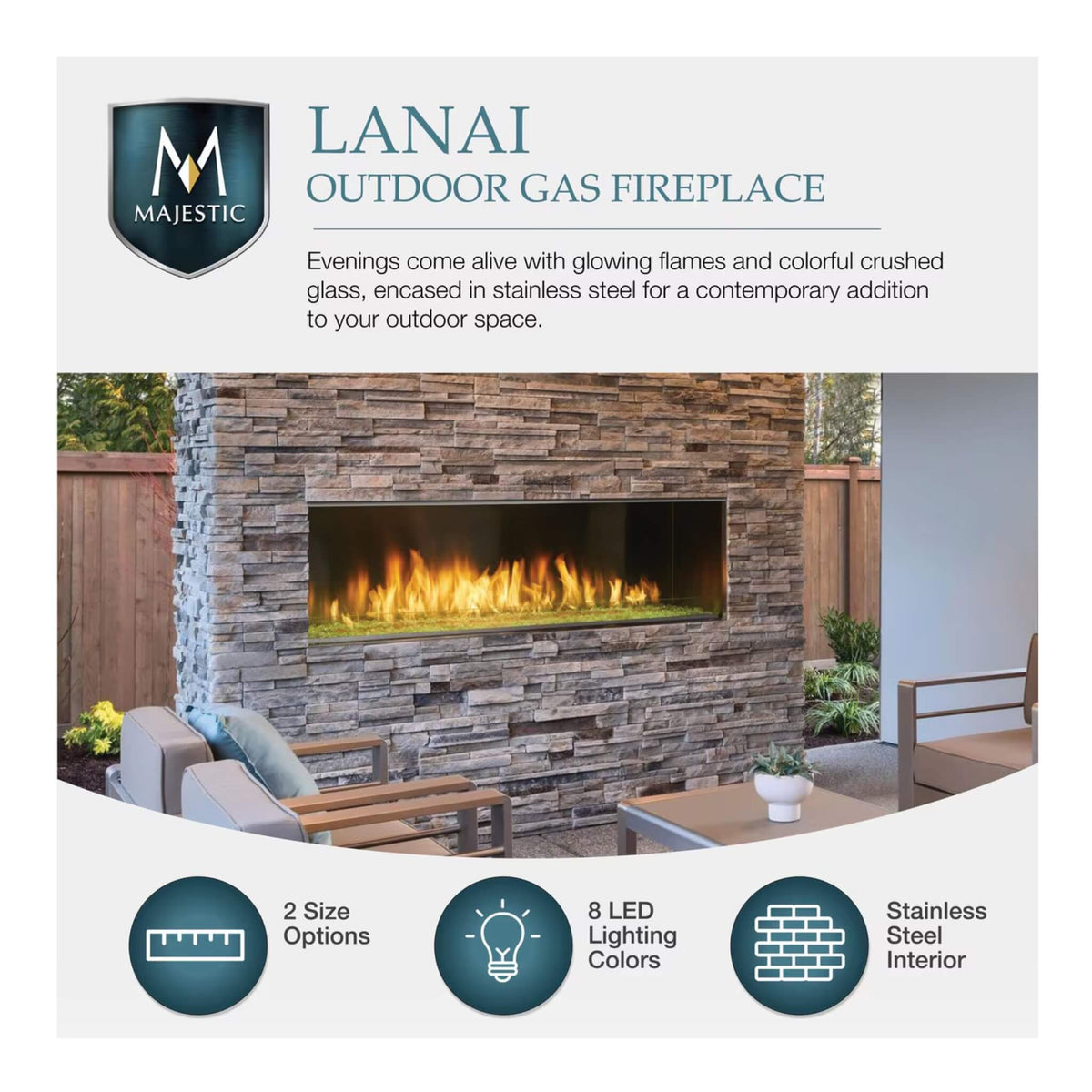 Majestic Lanai 60-Inch Single Sided Linear Outdoor Gas Fireplace [ODLANAIG-60] (SAK94821)