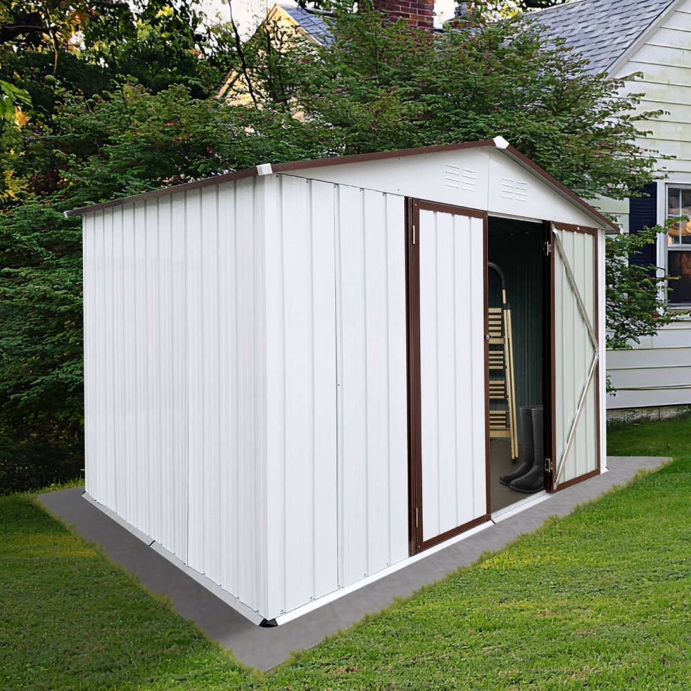 [08X10FT] Alora Premium Large White Outdoor Metal Garden Storage Shed (SAK93617)