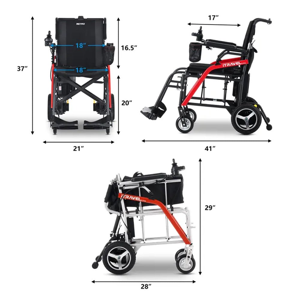 Metro Mobility iTravel Lite 24V/10AH 200W Premium Portable Folding Power Wheelchair, 220LBS (SAK97362)