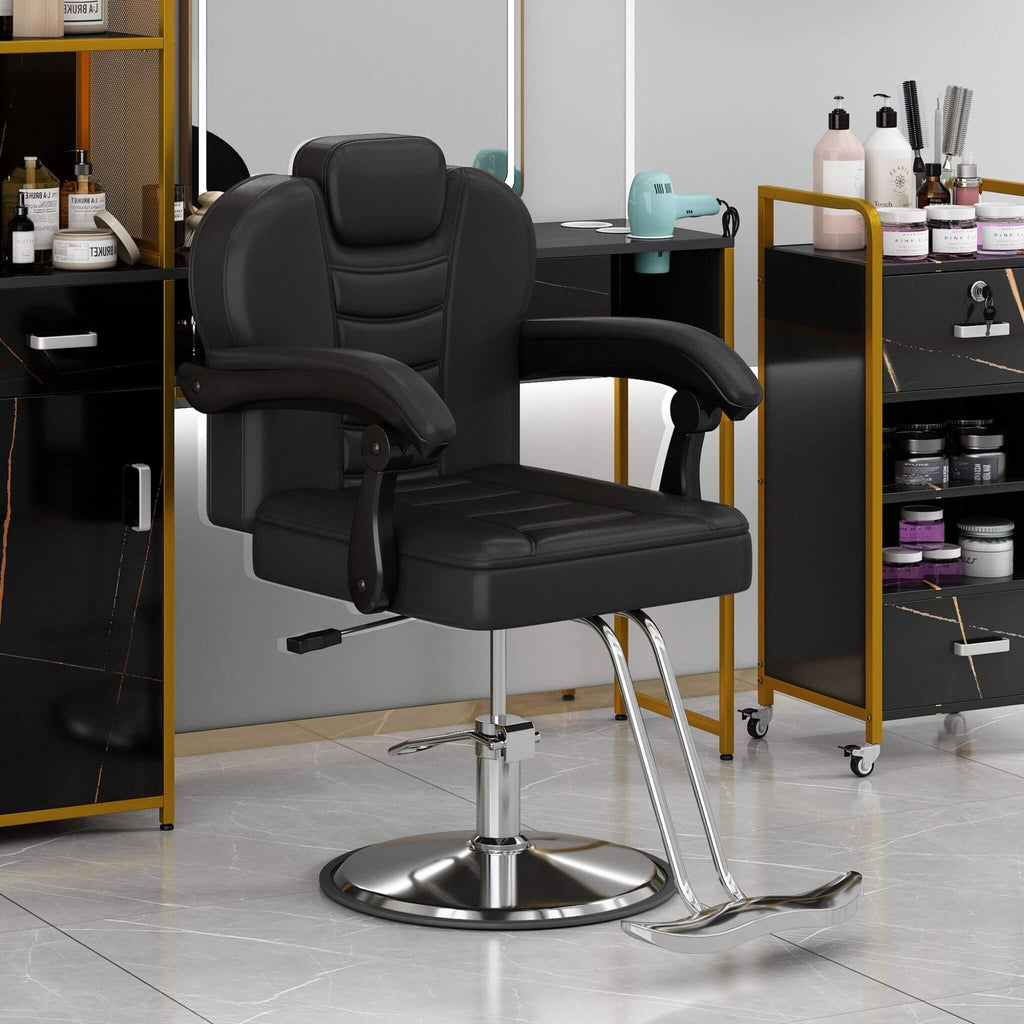 Modern Reclining Barber Chair With Adjustable Headrest And Hydraulic Pump (SAK62751)