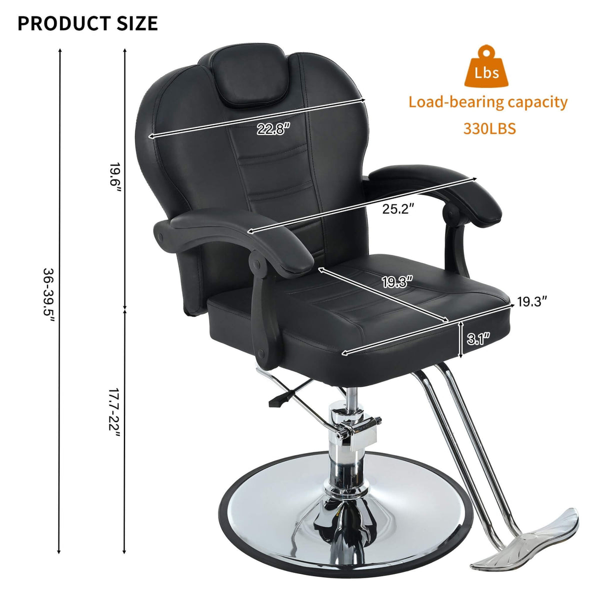 Modern Reclining Barber Chair With Adjustable Headrest And Hydraulic Pump (SAK62751)