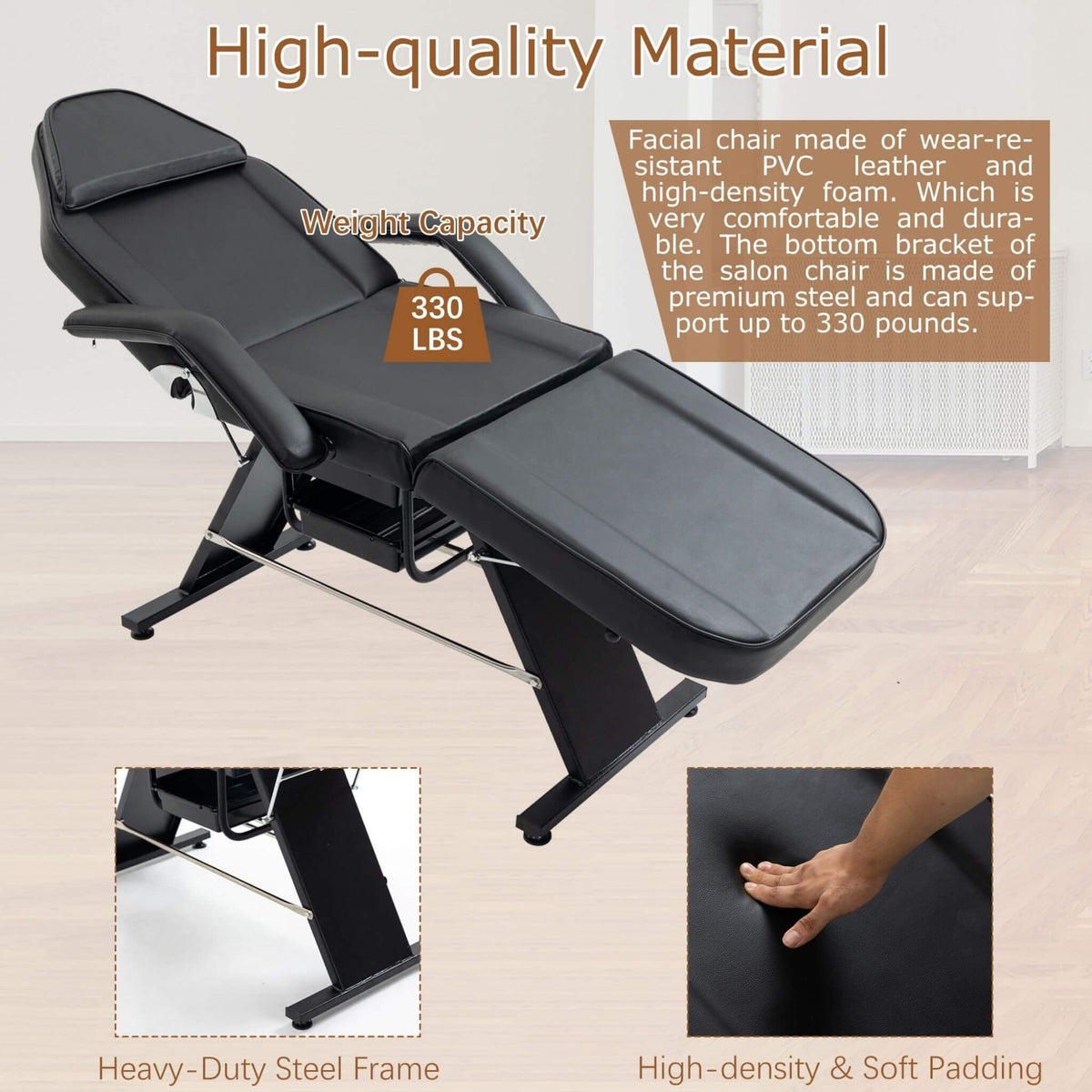 Multi-Purpose 3-Section Adjustable Massage Tattoo Chair With Stool (SAK35617)