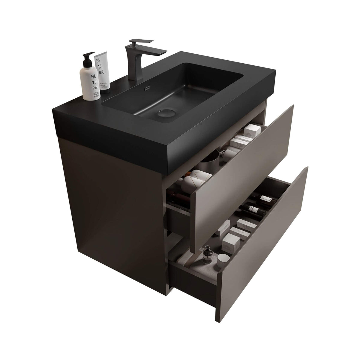 Nuvia 30-Inch Wall-Mounted Bathroom Vanity With Black Sink And Drawers (SAK76251)