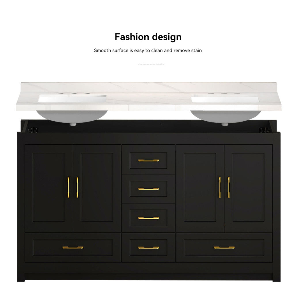 Nuvia 60-Inch Black Bathroom Vanity With Soft Close Doors And Drawers Storage (SAK86210)