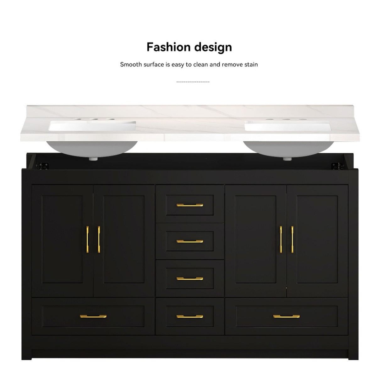 Nuvia 60-Inch Black Bathroom Vanity With Soft Close Doors And Drawers Storage (SAK86210)