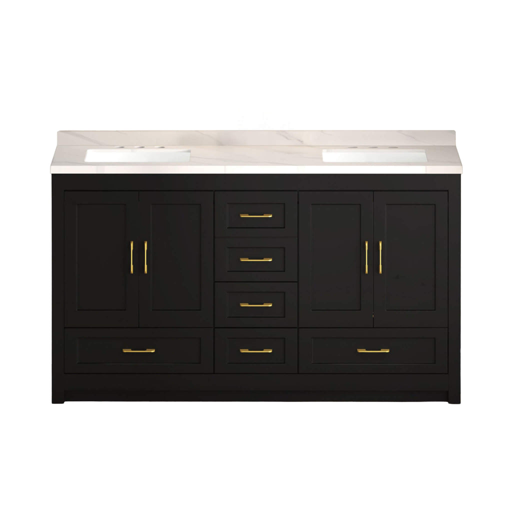 Nuvia 60-Inch Black Bathroom Vanity With Soft Close Doors And Drawers Storage (SAK86210)
