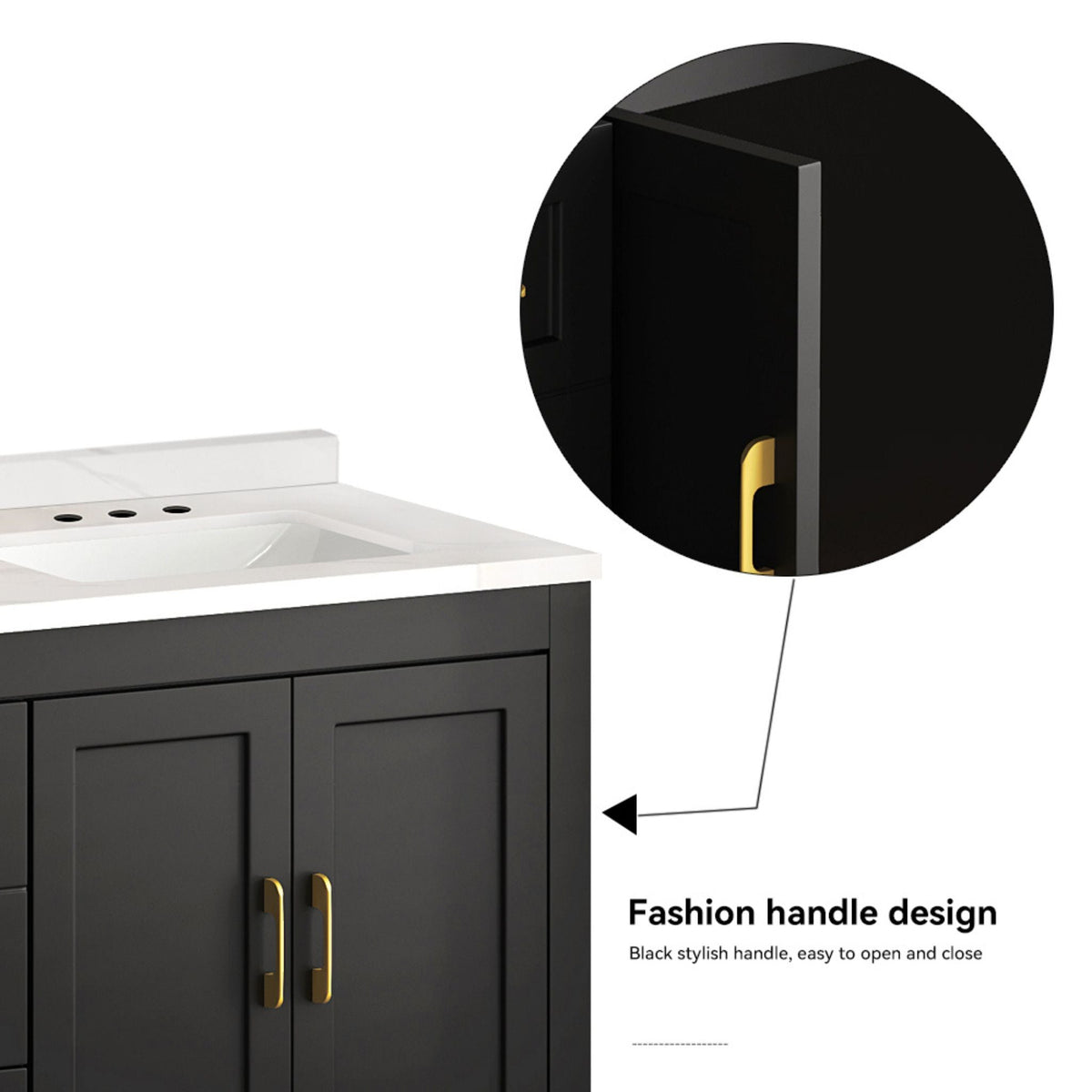 Nuvia 60-Inch Black Bathroom Vanity With Soft Close Doors And Drawers Storage (SAK86210)