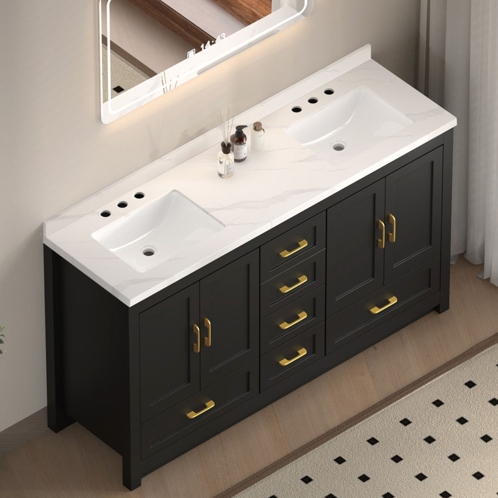 Nuvia 60-Inch Black Bathroom Vanity With Soft Close Doors And Drawers Storage (SAK86210)