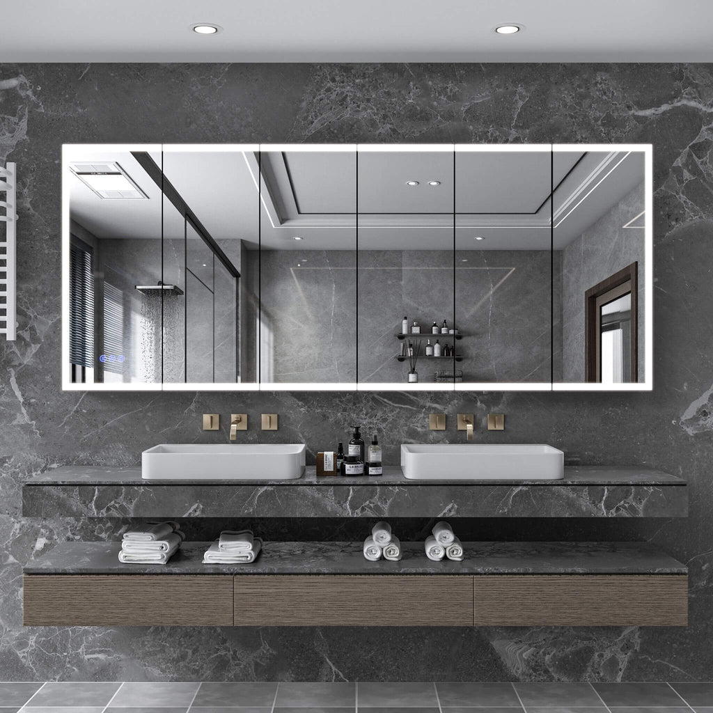 [96X40-Inch] Nuvia Wall-Mounted Medicine Cabinet Mirror With Anti-Fog And Tri-Color LED Lights (SAK82340)