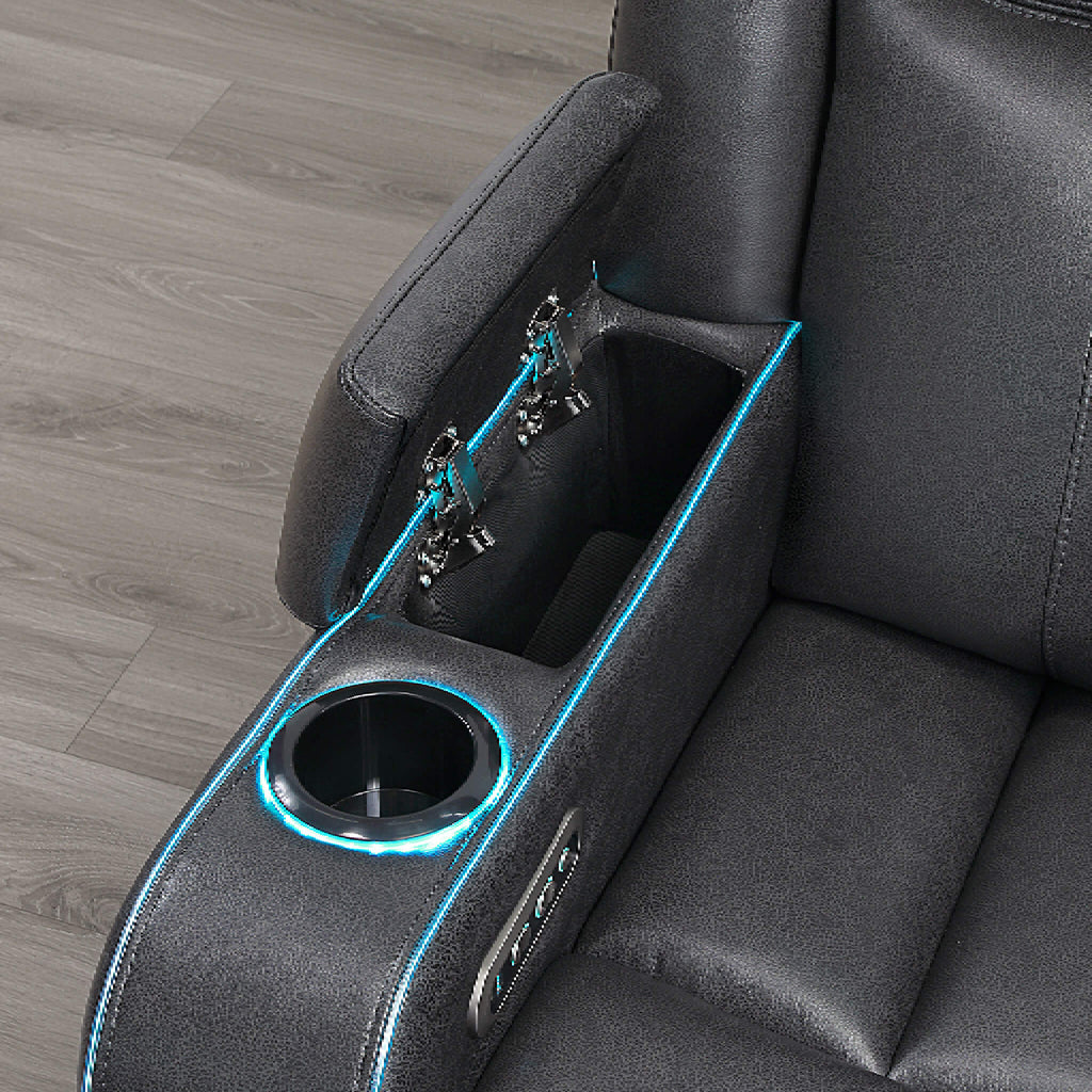 Nuvia Luxury Charcoal Upholstered Power Recliner Armchair With LED Lights (SAK16429)