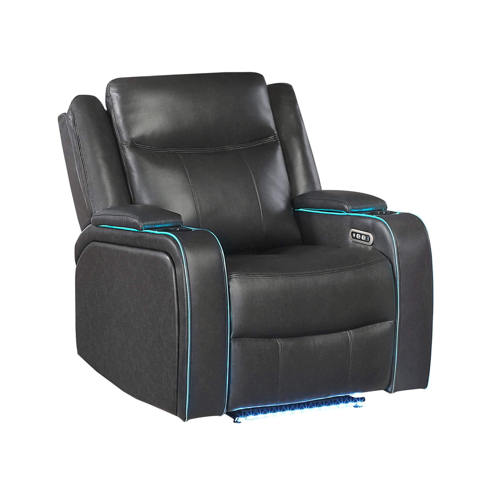 Nuvia Luxury Charcoal Upholstered Power Recliner Armchair With LED Lights (SAK16429)