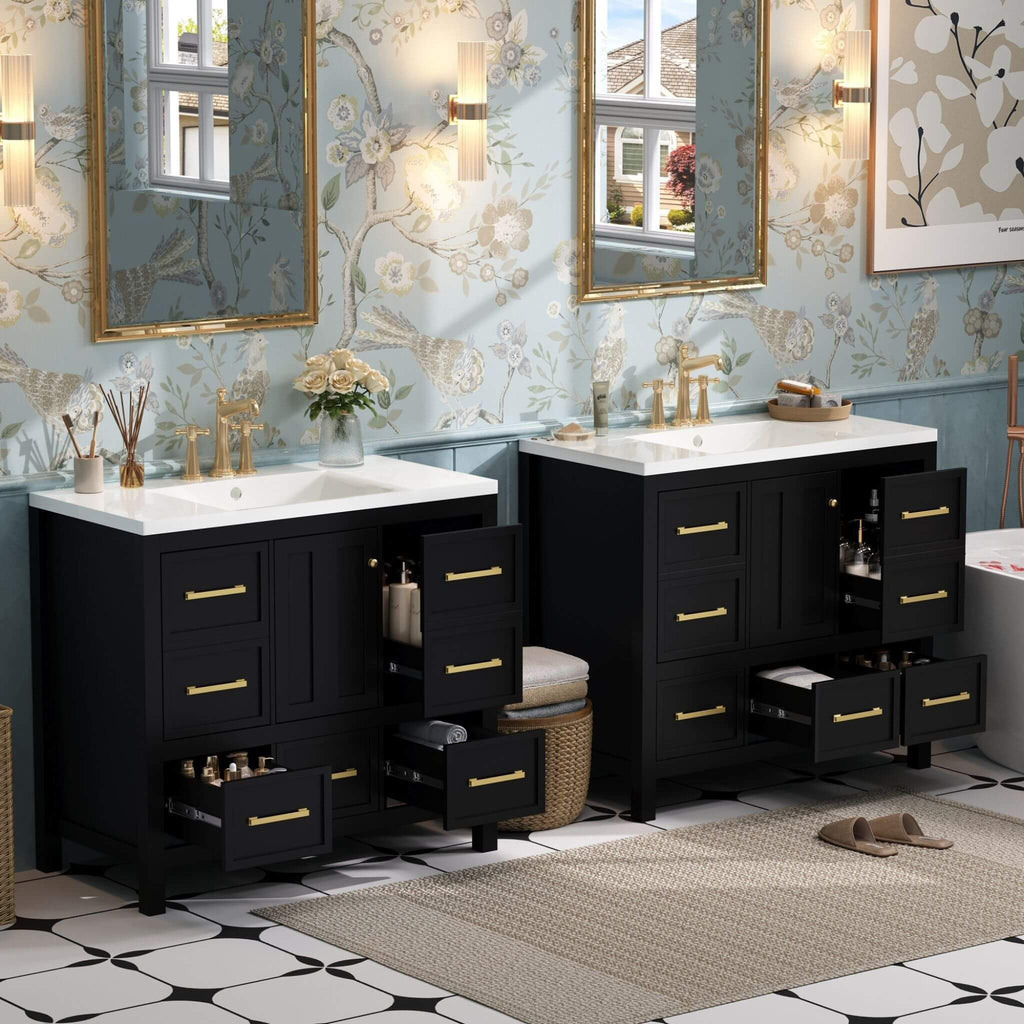 Nuvia Premium 72-Inch Bathroom Vanity Set With Resin Sink And Soft-Close Drawers [Faucet Not Included] (SAK62749)