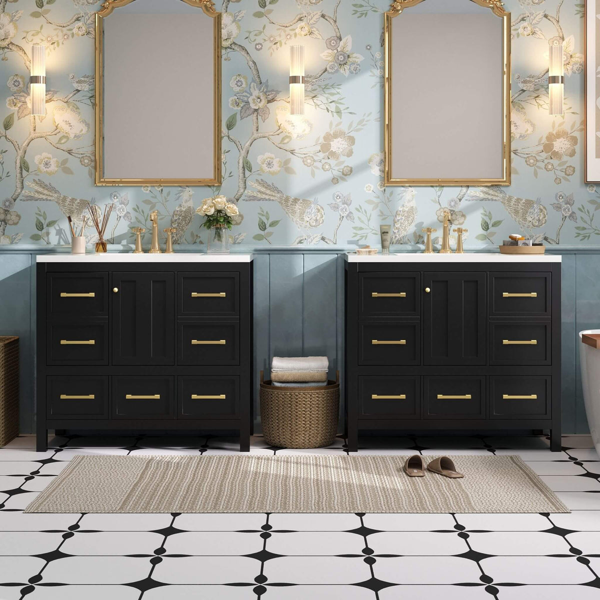 Nuvia Premium 72-Inch Bathroom Vanity Set With Resin Sink And Soft-Close Drawers [Faucet Not Included] (SAK62749)