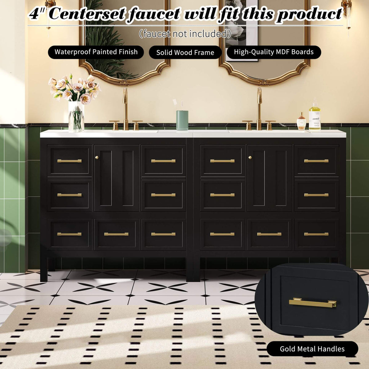 Nuvia Premium 72-Inch Bathroom Vanity Set With Resin Sink And Soft-Close Drawers [Faucet Not Included] (SAK62749)