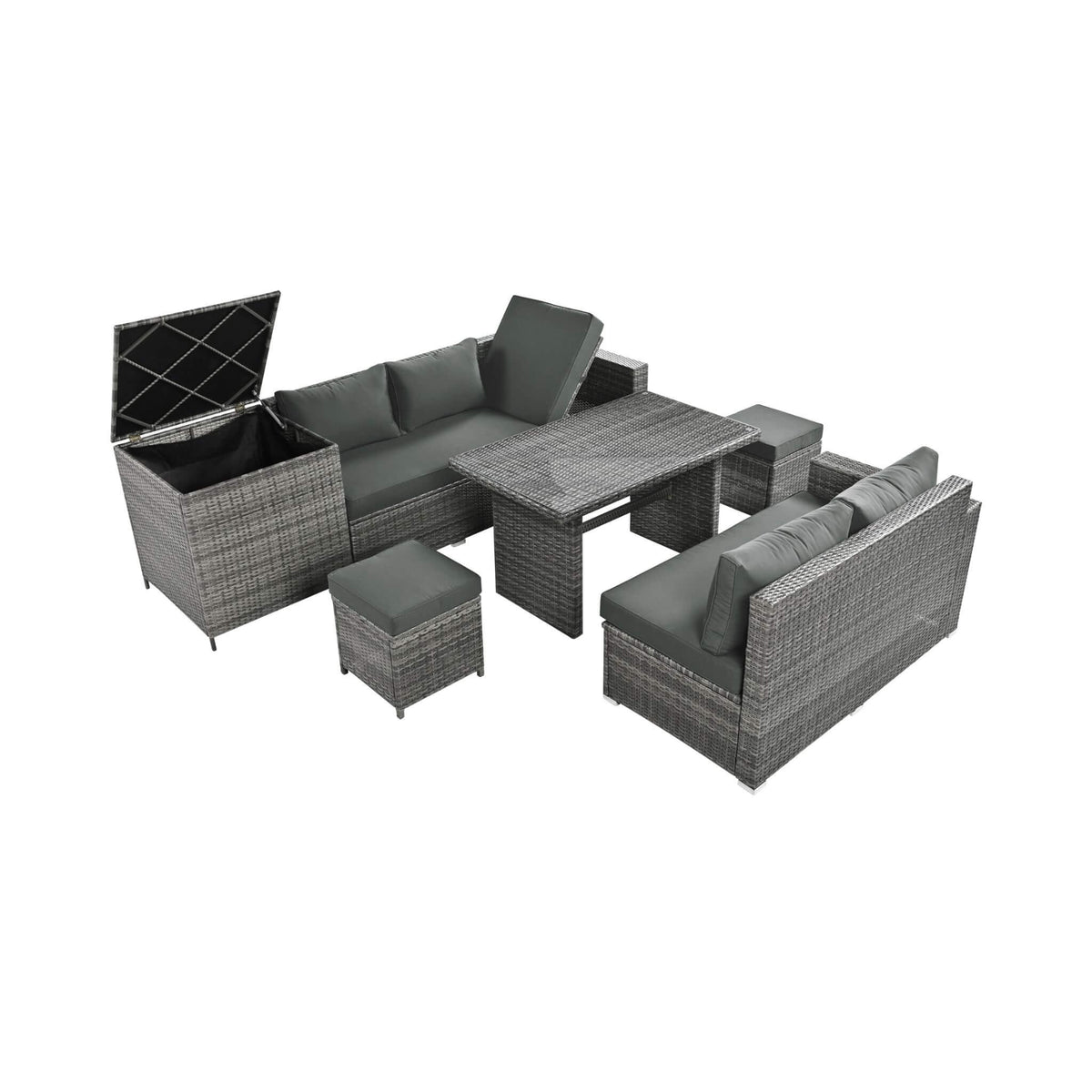 Alora Outdoor 6-Piece All-Weather PE Rattan Sofa Set With Adjustable Seat, Storage Box, Removable Covers, And Tempered Glass Table Top (SAK37221)