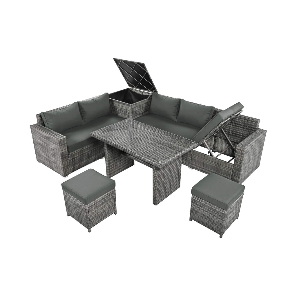 Alora Outdoor 6-Piece All-Weather PE Rattan Sofa Set With Adjustable Seat, Storage Box, Removable Covers, And Tempered Glass Table Top (SAK37221)