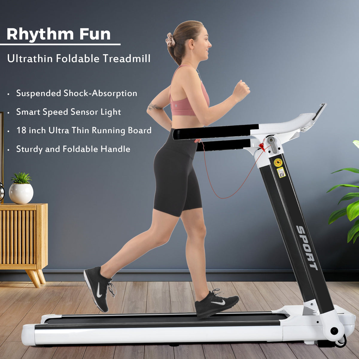 Rovix Portable Compact Home Cardio Fitness Treadmill With 3.5HP Electric Motor & Bluetooth Speakers (SAK32416)
