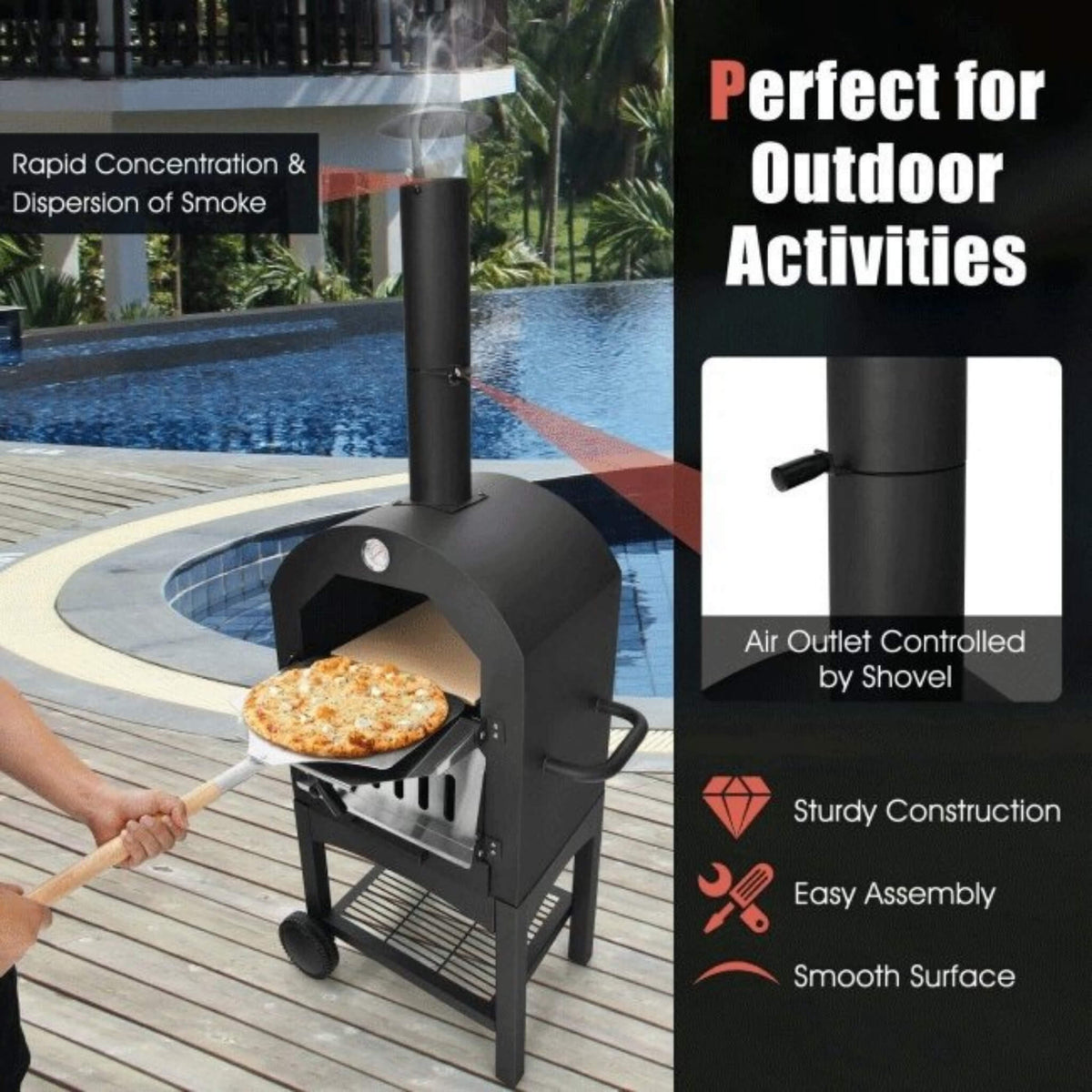 Portable Outdoor Wood Fired Pizza Oven W/ Pizza Stone & Waterproof Cover (SAK82635)