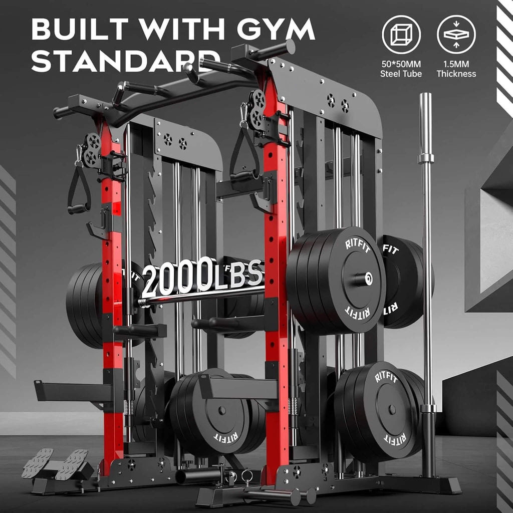 Rovix Premium 2000LBS All-In-One Squat Rack Power Cage With Smith Machine (SAK59213)