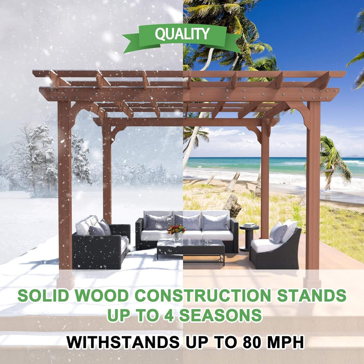 Alora Premium Outdoor Cedar Wood Pergola With Slatted Roof (SAK87024)