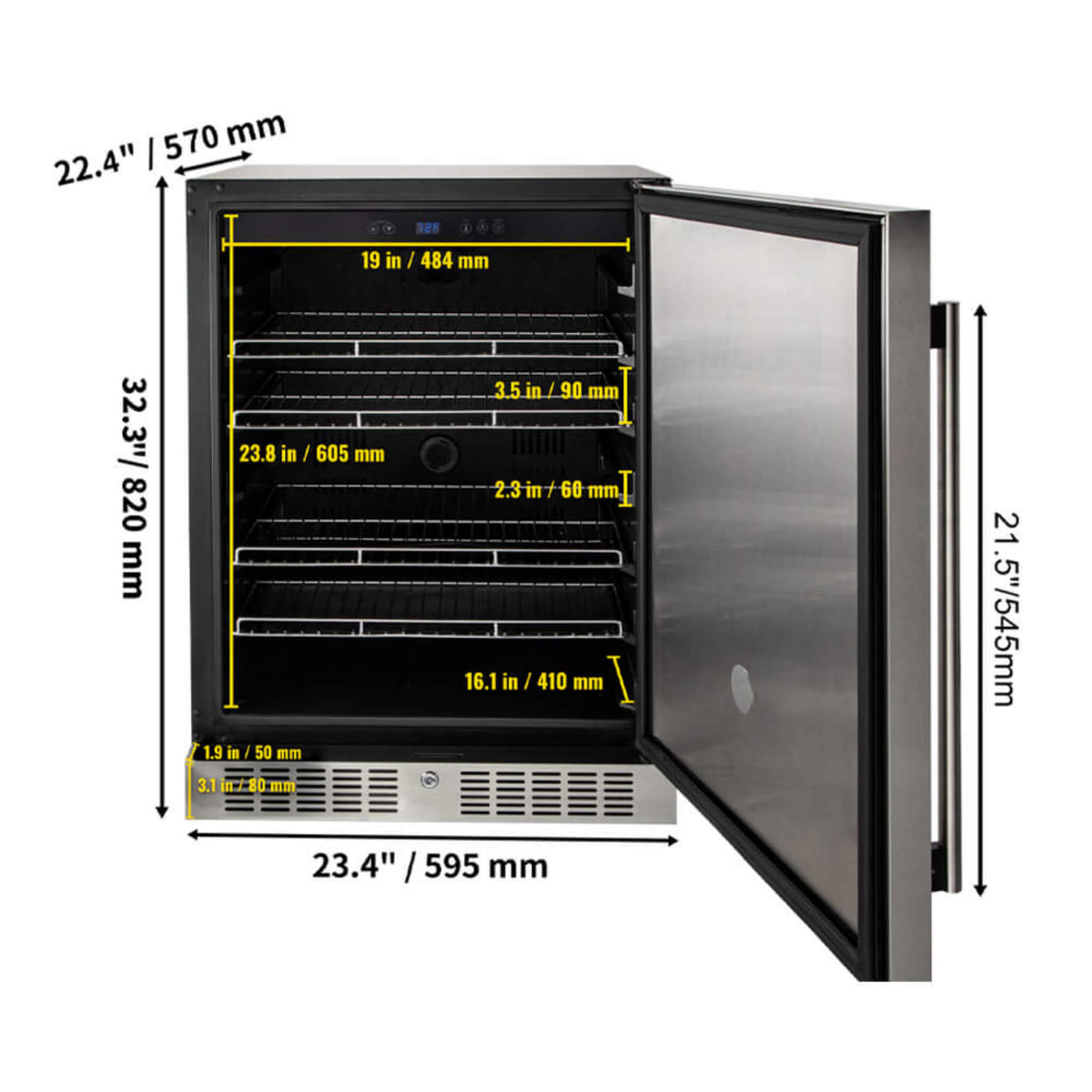 Premium 5.3 Cu.Ft Single Door Stainless Steel Built-In Wine Beverage Undercounter Refrigerator (SAK95276)