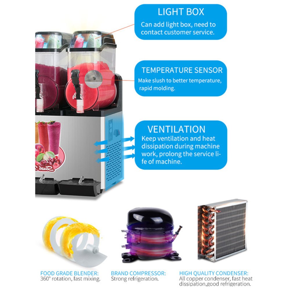 Premium Stainless Steel Margarita Frozen Drink Double Tank Slushy Maker Machine, 30L (SAK48253)