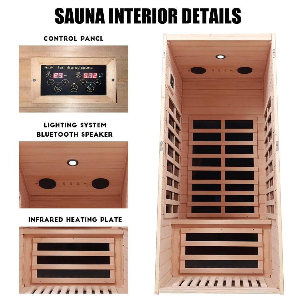 Thermora Elara Premium 1-Person Indoor Low EMF FAR Infrared Heat Hemlock Wood Personal Home Spa Sauna, 1200W (SAK27463)