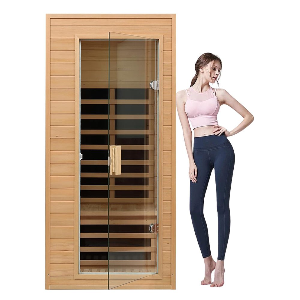 Thermora Elara Premium 1-Person Indoor Low EMF FAR Infrared Heat Hemlock Wood Personal Home Spa Sauna, 1200W (SAK27463)