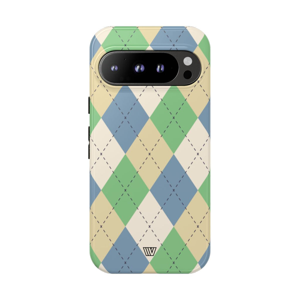 GREEN BLUE BEIGE ARGYLE | Tough Phone Case