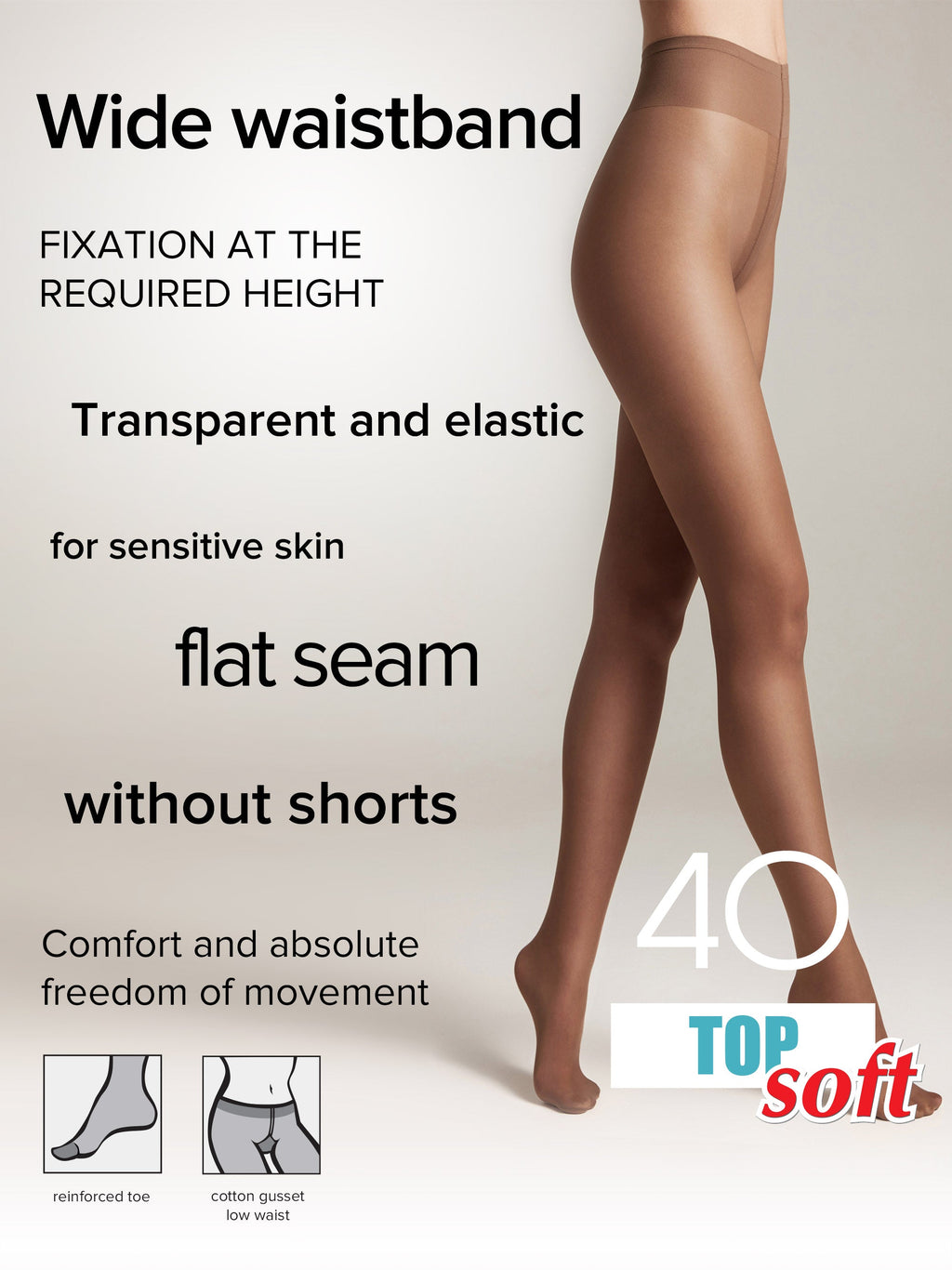 Tights Conte Top Soft 40 Den - Adjustable Fit for Sensitive Skin