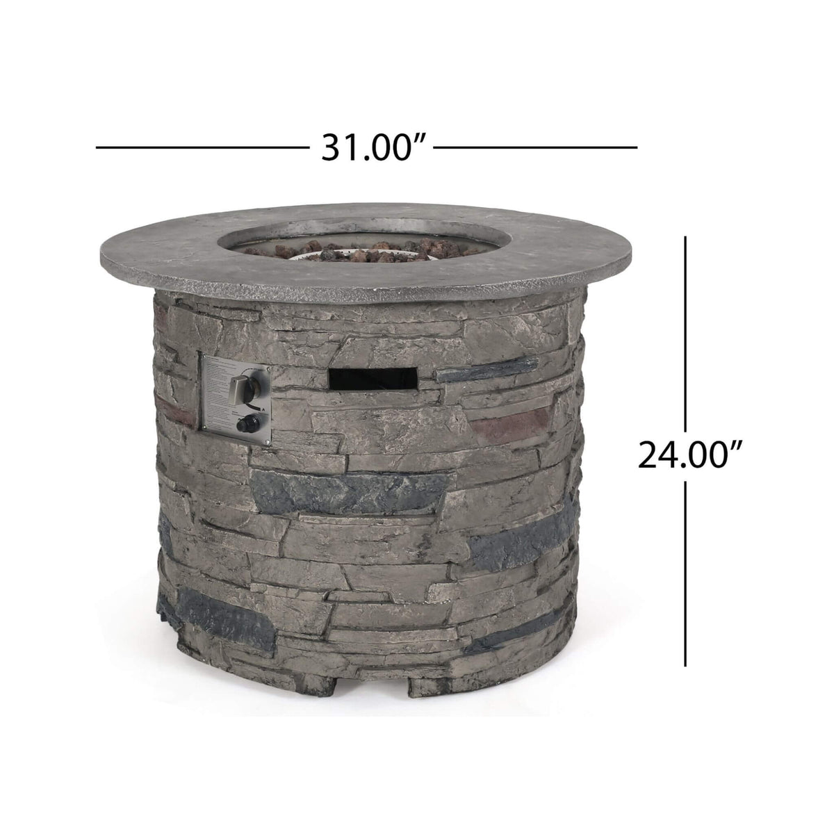 Alora 32-Inch Transitional Outdoor Concrete Round Propane Fire Pit Table, Gray (SAK48268)