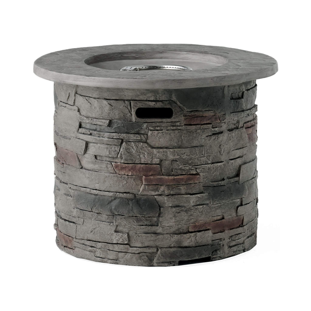 Alora 32-Inch Transitional Outdoor Concrete Round Propane Fire Pit Table, Gray (SAK48268)