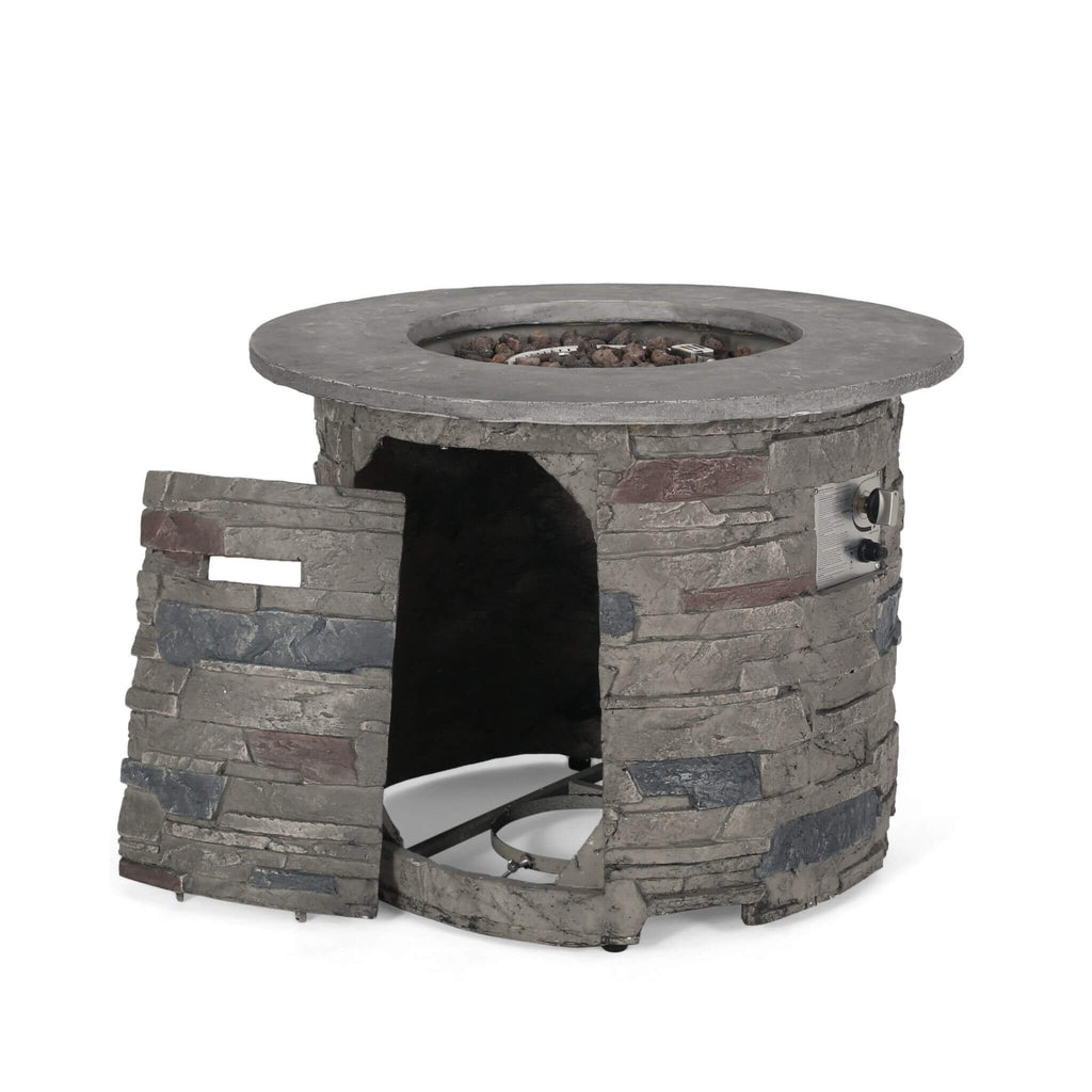 Alora 32-Inch Transitional Outdoor Concrete Round Propane Fire Pit Table, Gray (SAK48268)