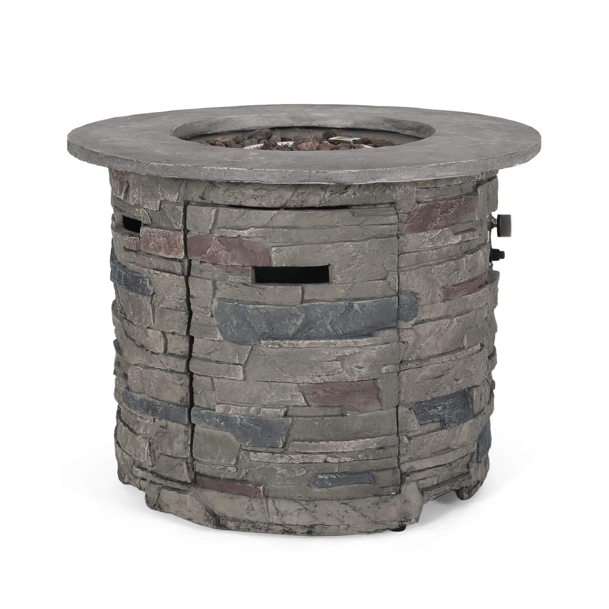 Alora 32-Inch Transitional Outdoor Concrete Round Propane Fire Pit Table, Gray (SAK48268)