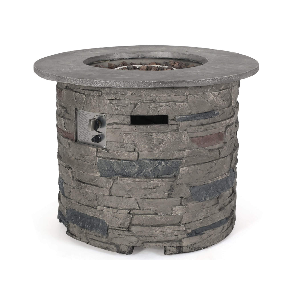 Alora 32-Inch Transitional Outdoor Concrete Round Propane Fire Pit Table, Gray (SAK48268)